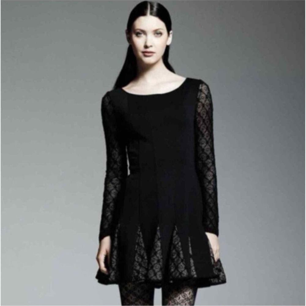 Catherine Malandrino Dress Black Long Sleeve Lace Fit & Flare size‎ 0 - Picture 2 of 10